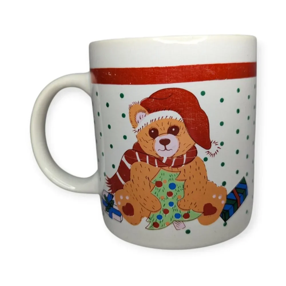 Holiday Coffee Mug Christmas Holiday Tree Teddy Bear Mug Cup 10 oz.